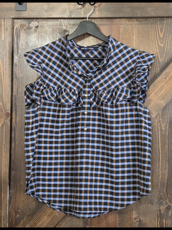 Veronica Beard Tops - Veronica Beard Kyle Blue and Brown Plaid Top